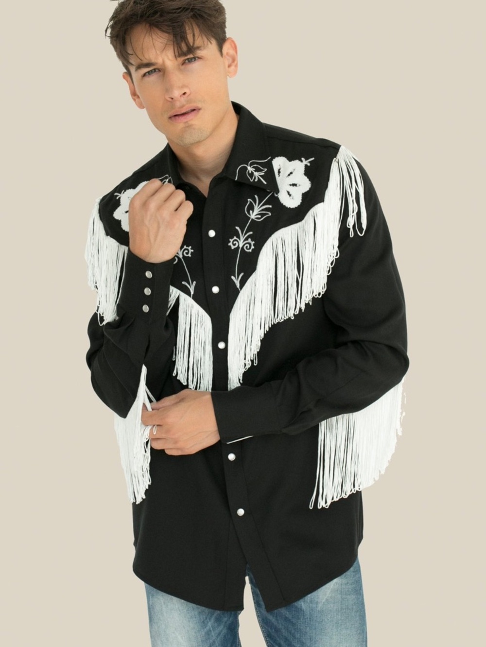 H Bar C 70s Vintage Taos Men’s Shirt Black and White